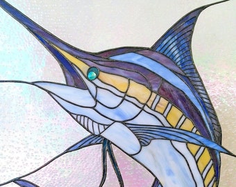 Blue Marlin Stained Glass  Window, Large