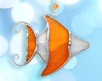 Stained Glass Angel Fish Suncatcher, Fan Pull, Ornament