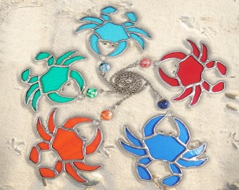 Stained Glass Crab Fan Pull, Suncatcher, Ornament, Decoration
