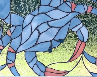 Blue Crab Trio Stained Glass Transom Window