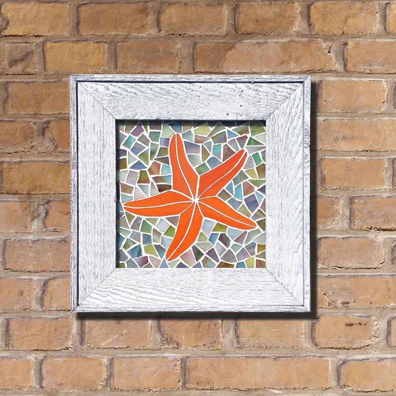 Framed Starfish Stained Glass Mosaic Wall Tile Sea Grass