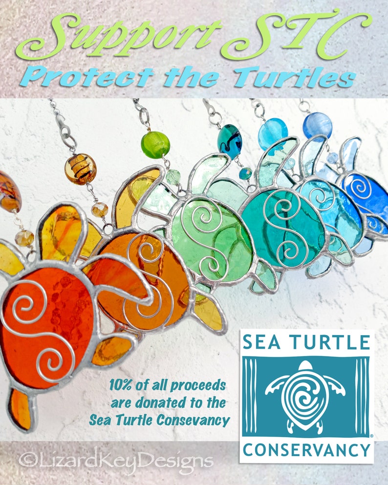 Stained Glass Baby Sea Turtle Hatchling Fan Pull, Suncatcher, Ornament image 9