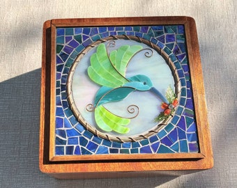 Stained Glass Hummingbird Keepsake, Memorial, Jewelry, Stash Box