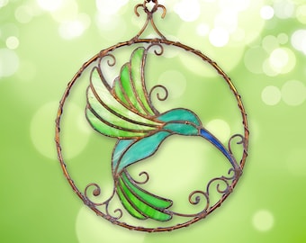 Stained glass Hummingbird suncatcher, lightcatcher