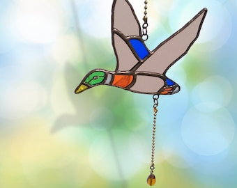 Stained Glass Mallard Suncatcher, fan pull, Ornament