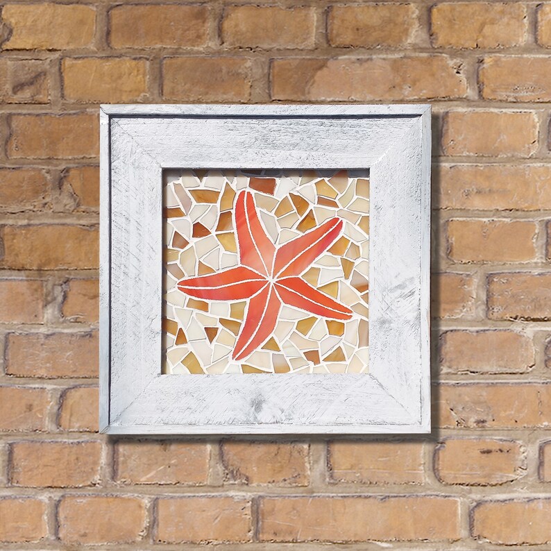 Framed Starfish Stained Glass Mosaic Wall Tile Sandstone