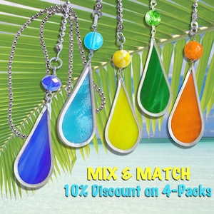 Colorful Stained Glass Tear Drop Fan Pulls, key rings, purse clips