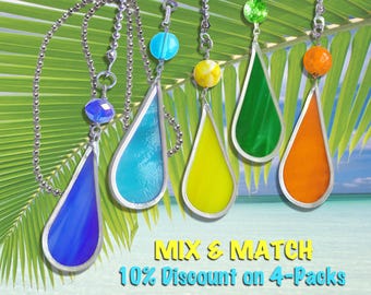 Colorful Stained Glass Tear Drop Fan Pulls, key rings, purse clips