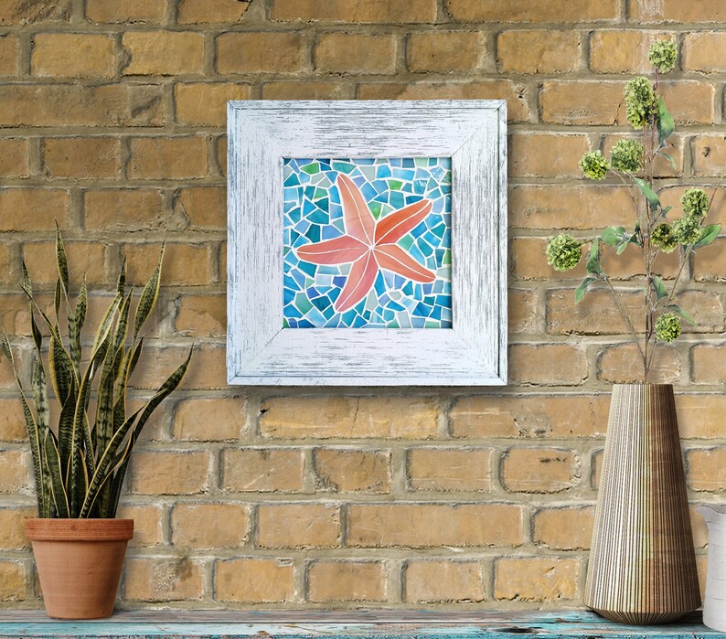 Framed Starfish Stained Glass Mosaic Wall Tile image 4