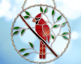 Cardinal Stained Glass Suncatcher, 10" round