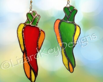 Stained Glass Tricolor Chili Peppers suncatcher, fan pull, ornament
