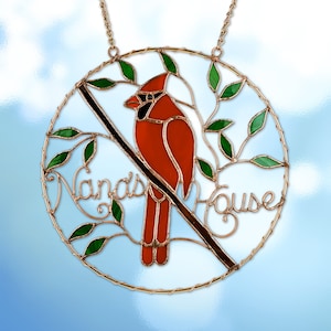 Nana's House Stained Glass Cardinal Suncatcher, 10" round