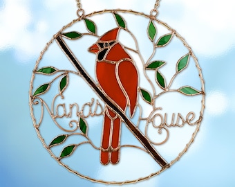 Nana's House Stained Glass Cardinal Suncatcher, 10" round