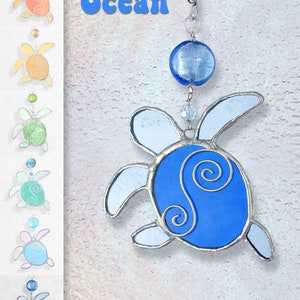 Stained Glass Baby Sea Turtle Hatchling Fan Pull, Suncatcher, Ornament OCEAN