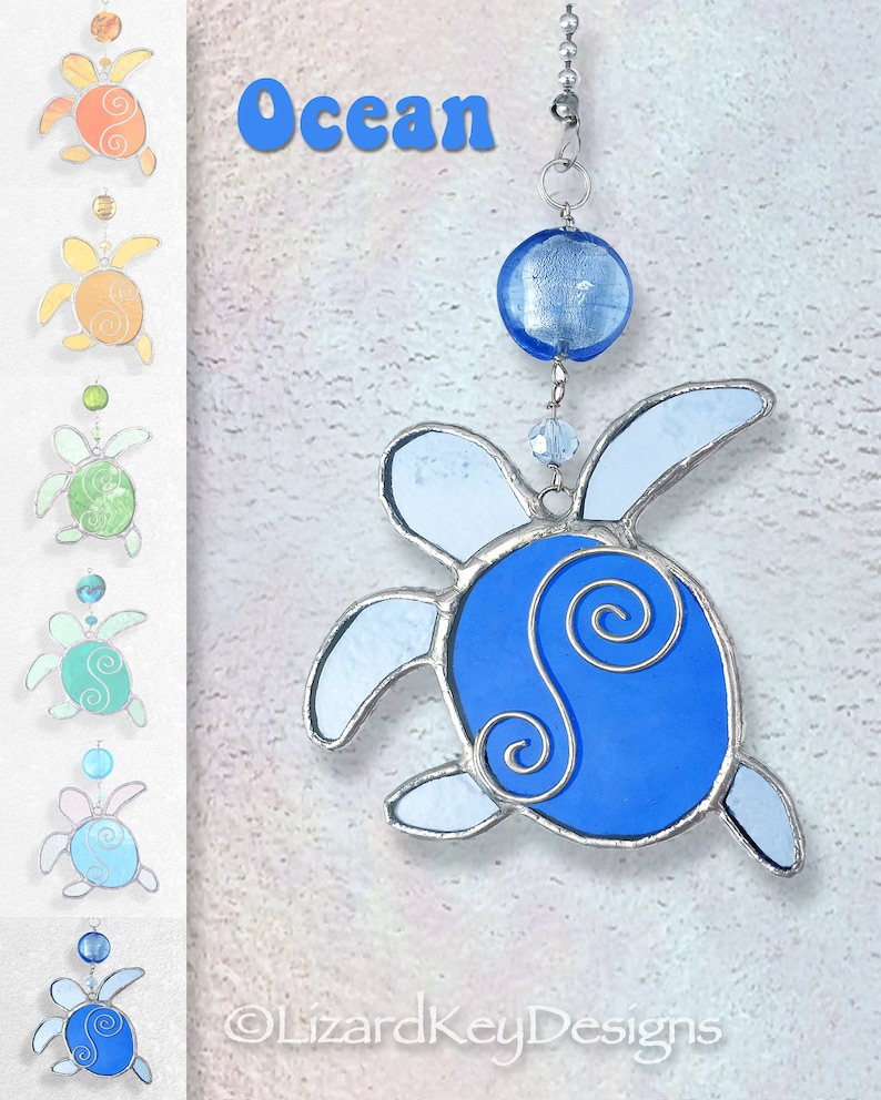 Stained Glass Baby Sea Turtle Hatchling Fan Pull, Suncatcher, Ornament OCEAN