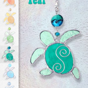 Stained Glass Baby Sea Turtle Hatchling Fan Pull, Suncatcher, Ornament TEAL