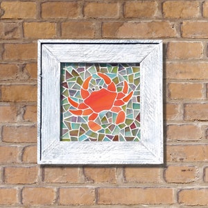 Blue, Red Crab Stained glass Mosaic Wall Tile