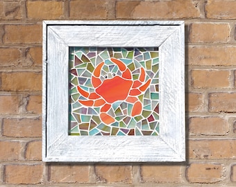 Blue, Red Crab Stained glass Mosaic Wall Tile
