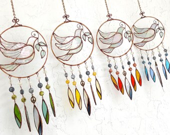 Stained Glass Native American Style Peace Dove Suncatcher