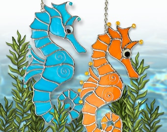 Whimsical Seahorse Stained Glass Sun Catcher