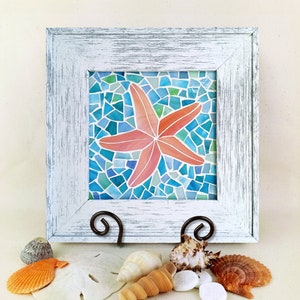 Framed Starfish Stained Glass Mosaic Wall Tile image 5