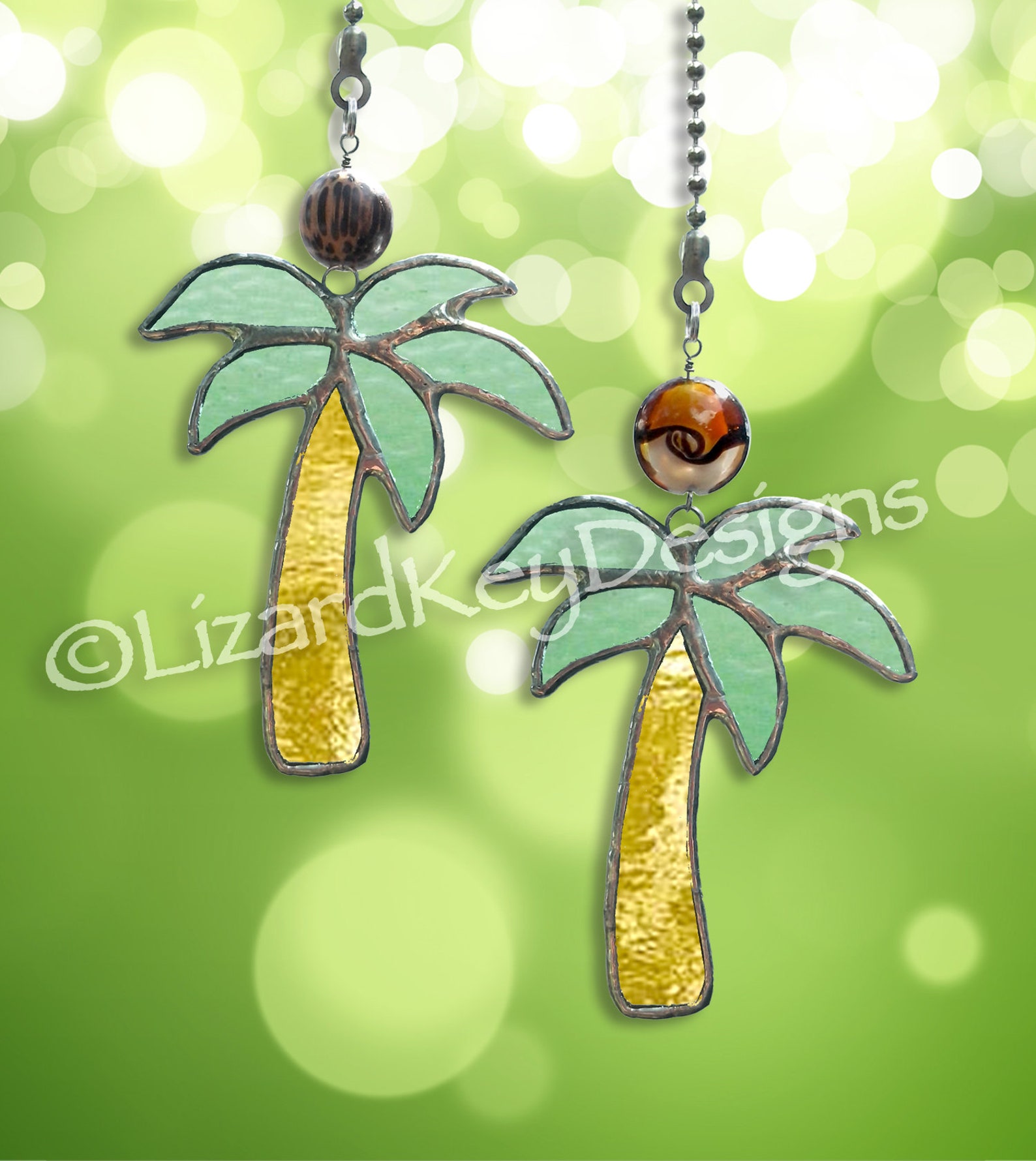 Stained Glass Palm Tree Fan Pull Suncatcher Ornament Etsy