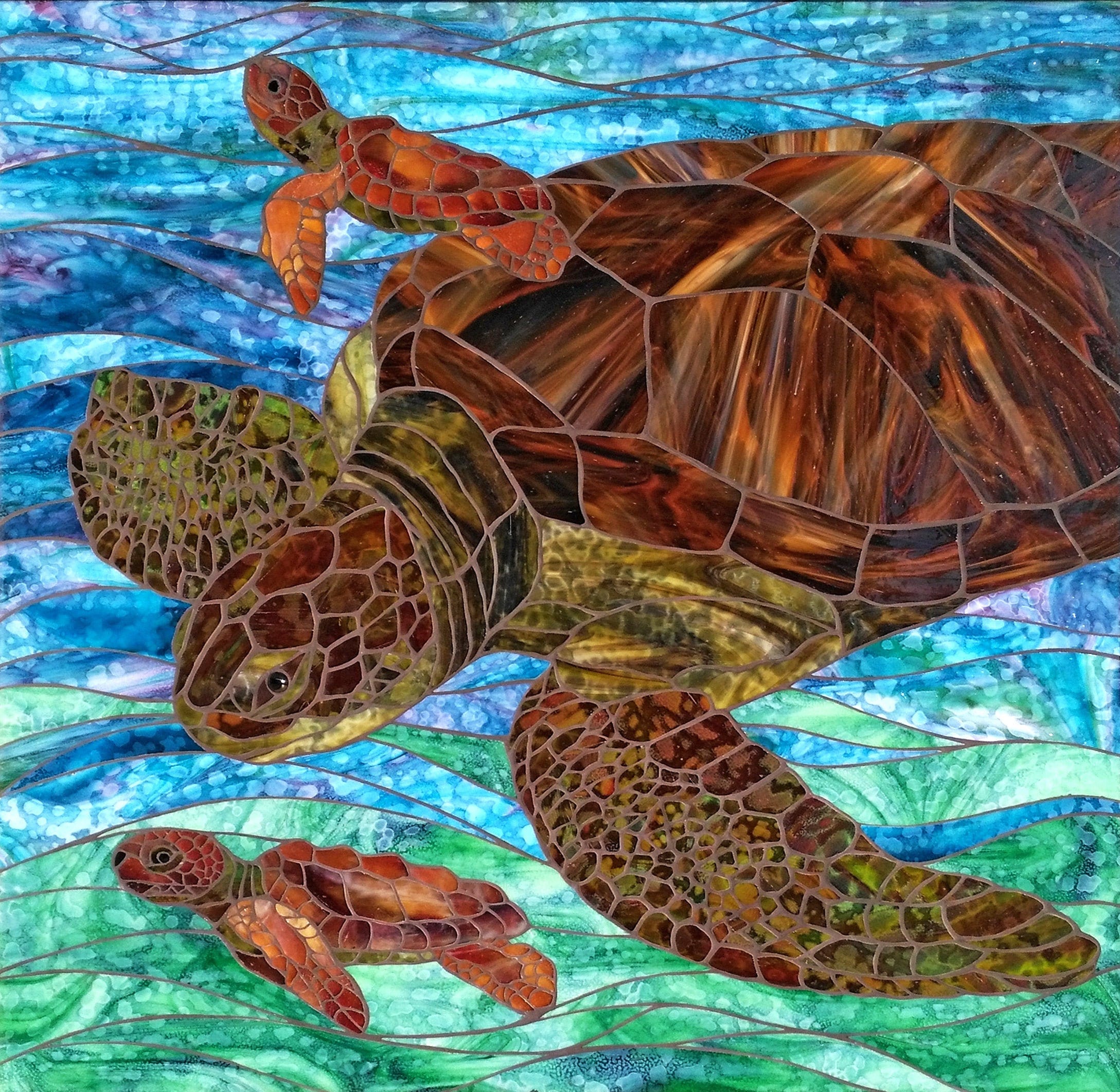 Loggerhead Sea Turtle Stained Glass Mosaic Wall Panel | Etsy