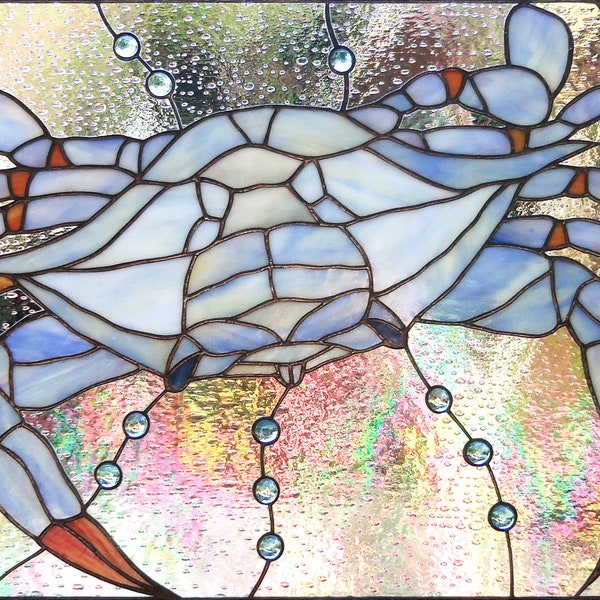 Stained Glass Blue Crab Window