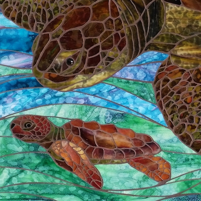 Loggerhead Sea Turtle Stained Glass Mosaic Wall Panel Etsy