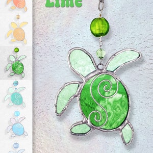 Stained Glass Baby Sea Turtle Hatchling Fan Pull, Suncatcher, Ornament LIME