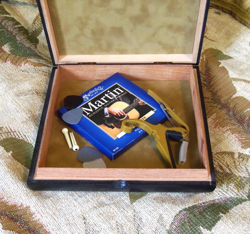 Stained Glass Guitar Accessories Box made with Cigar Box Etsy