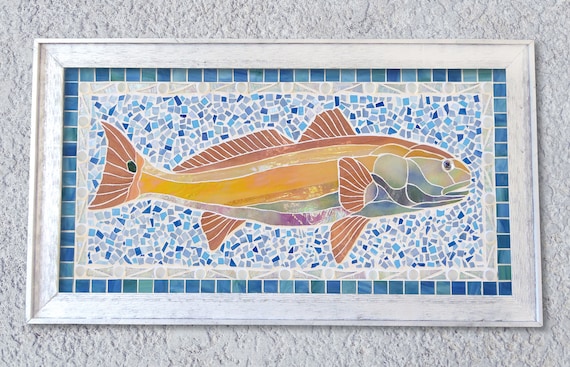 アートパネル　レッドフィッシュ Redfish Stained Glass Mosaic Wall Panel - Etsy