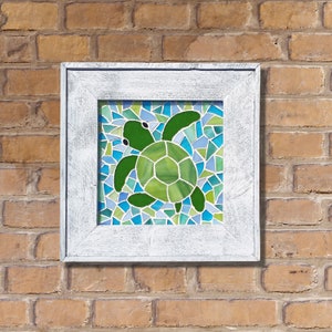 Framed Turtle stained glass mosaic  wall tile