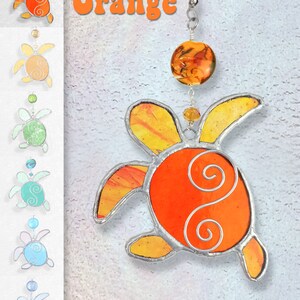 Stained Glass Baby Sea Turtle Hatchling Fan Pull, Suncatcher, Ornament ORANGE