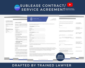 Sublease Contract, Sublease Template Agreement, Sublease Form, Sublet Agreement, Commercial Sublease Agreement, Tenant Agreement