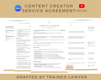 Contrato de servicio para creadores de contenido, contrato de contenido generado por el usuario (UGC), contrato de colaboración de marca, contrato de creador de contenido generado por el usuario (UGC), contrato de influencer