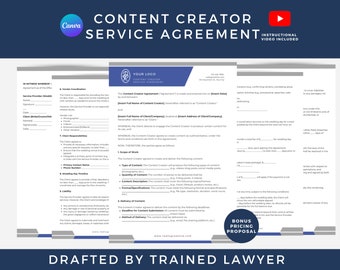 Contrato de servicio para creadores de contenido, contrato de contenido generado por el usuario (UGC), contrato de colaboración de marca, contrato de creador de contenido generado por el usuario (UGC), contrato de influencer