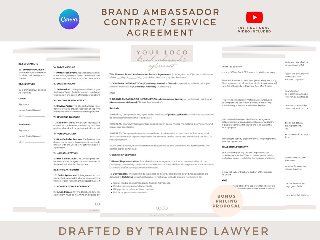 Minimalist Brand Ambassador Agreement, Editable Ambassador Agreement, Ambassador Contract ...