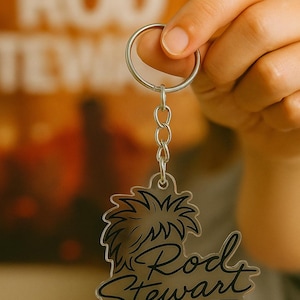Rod Stewart Keychain – Acrylic Fan Gift with Iconic Hair Silhouette – Retro Rod Stewart Merch – Music Lover Key Ring