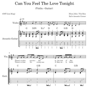 Can You Feel The Love Tonight - Elton John (Violine Gitarre) Noten Tabs