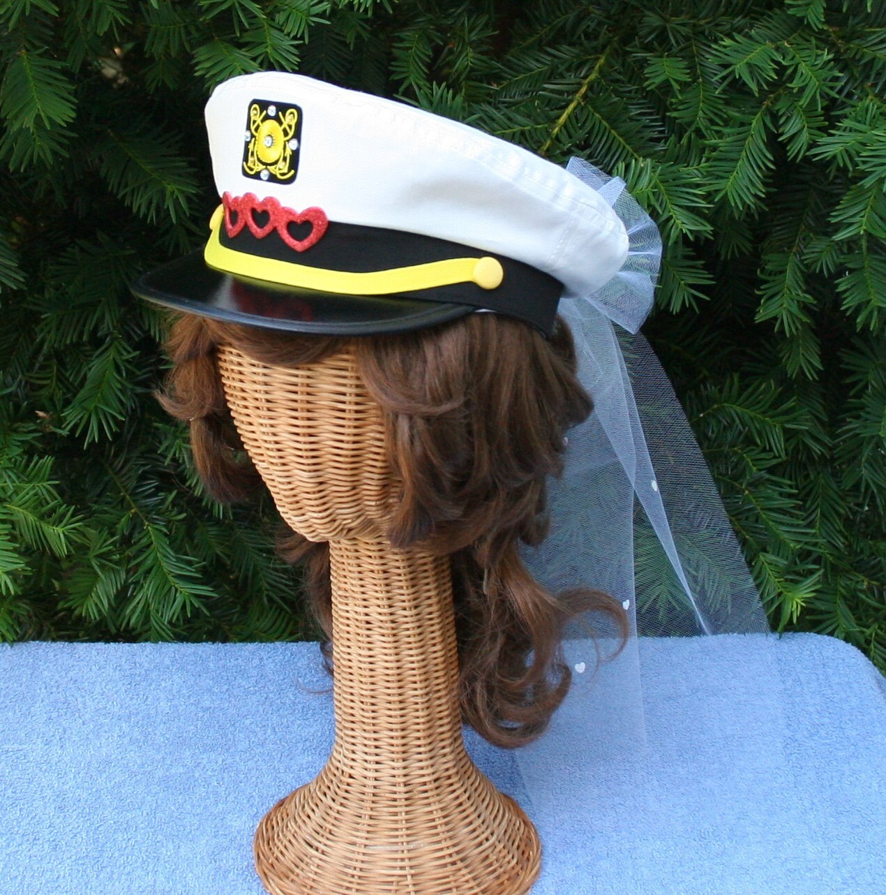 Bridal CAPTAIN'S Hat w/ Veil trimmed with HEARTS perfect Etsy