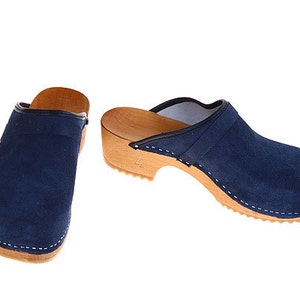 Suede Leather Clogs Blue - Etsy
