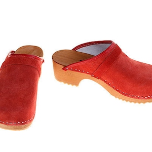 Suede Leather Clogs red image 1