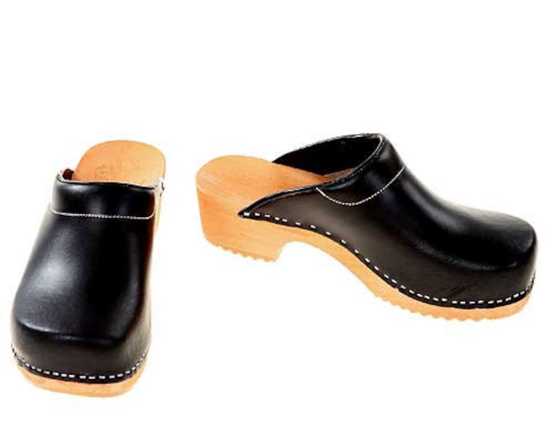Troentorp Mary Jane Bastad Clogs - Women's Leather Slip-On Wooden Clogs With Adjustable Buckle (Black, Size 11)