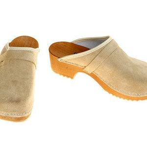 Suede Leather Clogs beige