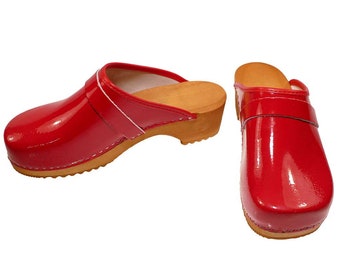 Red wooden clogs sale