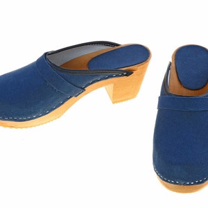 High heel Clogs suede leather blue