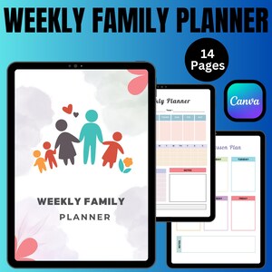 Printable Family Calendar, Family Chore Chart, Digital Family Organizer, Family Meal Planner, Weekly Family Calendar, Month Family Calendar