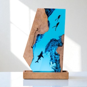 Handmade Ocean Resin Lamp – Epoxy Ocean Wave Night Light | Beach Decor | Unique Sea Lamp Gift for Ocean Lovers