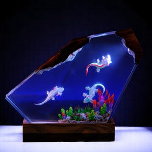 Cute Axolotl Resin Lamp | Handmade Kawaii Night Light | Adorable LED Animal Lamp Gift for Kids & Nature Lovers,axolotl resin lamp,resin